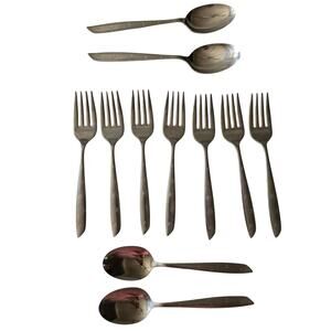 Wallace Stainless Snow Fall Teaspoons Lot Of 11: Salad Forks Spoons Snowflake